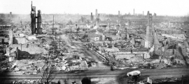 1934 view north on Clark St Chicago Fire
