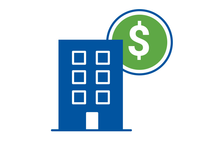 business building with dollar savings icon
